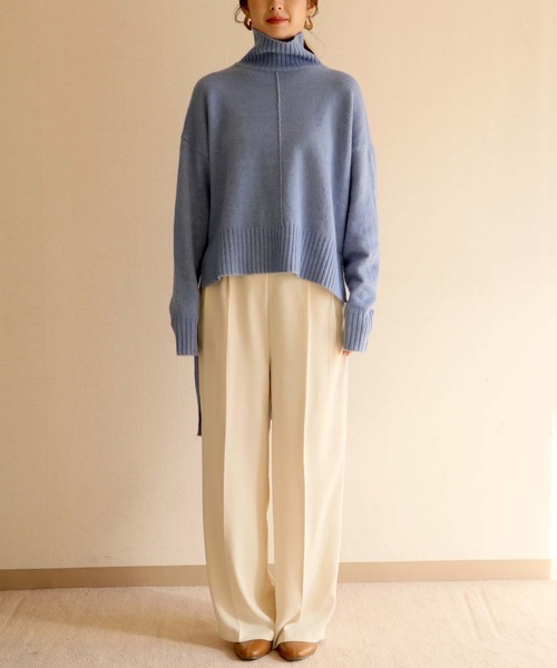 HER CLOSET（ハークローゼット）の「【入荷なし】【HERCLOSET】前後差スリットハイネックニットプルオーバー（ニット/セーター・レディース・ブラック/ベージュ/ブルー/ライトベージュ・M）」の12枚目の写真
