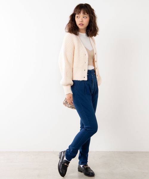WEGO(ウィゴー)の「WEGO/ダブルベルトテーパードパンツ(デニムパンツ・レディース・ブラック/インディゴブルー・FREE)」の4枚目の写真