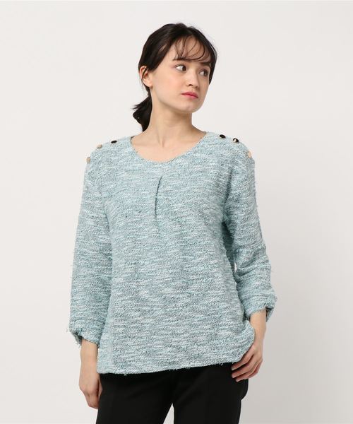 BELLUNA(ベルーナ)の「ファンシー素材肩ボタンプルオーバー(Tシャツ/カットソー・レディース・ブラック/ベージュ/セージグリーン/コーラル・MEDIUM/X-LARGE/LARGE)」の15枚目の写真