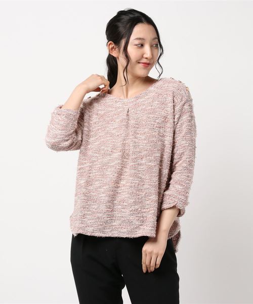 BELLUNA(ベルーナ)の「ファンシー素材肩ボタンプルオーバー(Tシャツ/カットソー・レディース・ブラック/ベージュ/セージグリーン/コーラル・MEDIUM/X-LARGE/LARGE)」の16枚目の写真