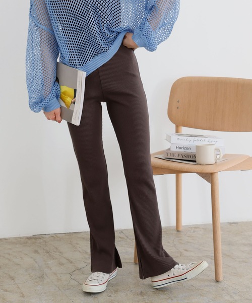 KOBE LETTUCE(コウベレタス)の「サイドスリットリブベルボトムパンツ(その他パンツ)」|ブラウン系その他
