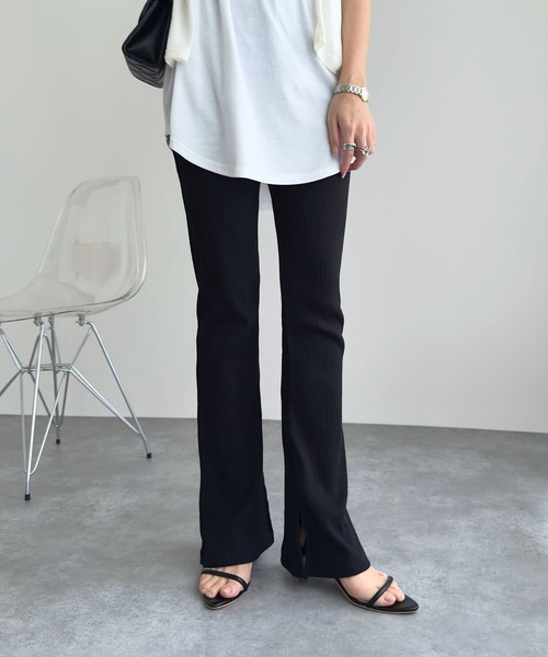 低身長・高身長サイズあり 選べる3丈 サイドスリットリブフレア