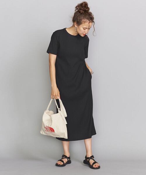 BEAUTY&YOUTH UNITED ARROWS(ビューティアンドユースユナイテッドアローズ)の「BY トタンテレコショートスリーブワンピース о(ワンピース)」|ブラック