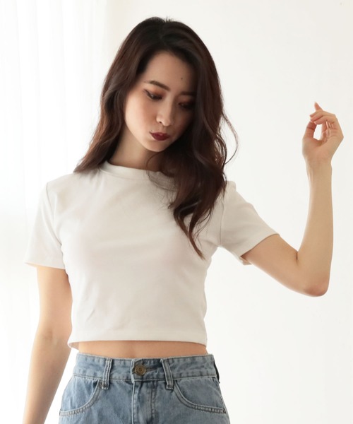 Julia Boutique（ジュリアブティック）の「ハイネックショート丈半袖トップス・Tシャツ・カットソー/510723（Tシャツ/カットソー・レディース・ブラック/ホワイト/ピンク/ブルー・ONE）」の11枚目の写真