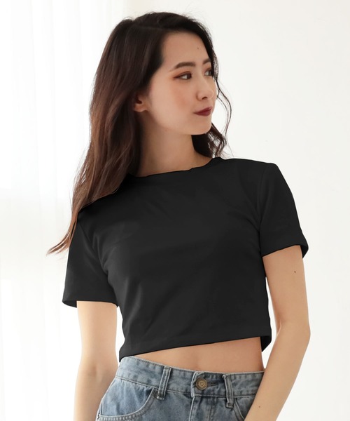 Julia Boutique（ジュリアブティック）の「ハイネックショート丈半袖トップス・Tシャツ・カットソー/510723（Tシャツ/カットソー・レディース・ブラック/ホワイト/ピンク/ブルー・ONE）」の13枚目の写真