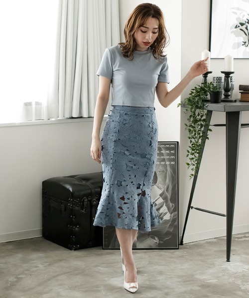 Julia Boutique（ジュリアブティック）の「ハイネックショート丈半袖トップス・Tシャツ・カットソー/510723（Tシャツ/カットソー・レディース・ブラック/ホワイト/ピンク/ブルー・ONE）」の5枚目の写真