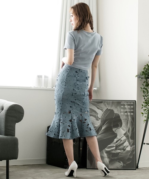 Julia Boutique（ジュリアブティック）の「ハイネックショート丈半袖トップス・Tシャツ・カットソー/510723（Tシャツ/カットソー・レディース・ブラック/ホワイト/ピンク/ブルー・ONE）」の6枚目の写真