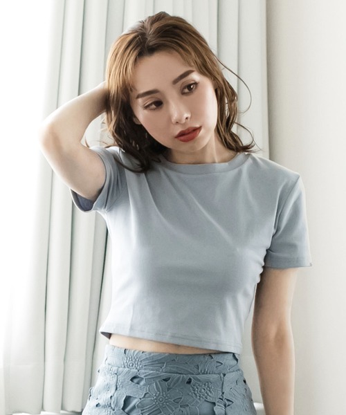 ハイネックショート丈半袖トップス・Tシャツ・カットソー/510723
