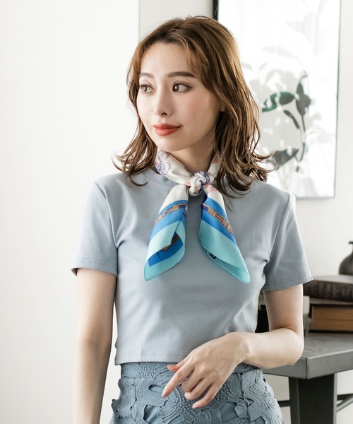 Julia Boutique（ジュリアブティック）の「ハイネックショート丈半袖トップス・Tシャツ・カットソー/510723（Tシャツ/カットソー・レディース・ブラック/ホワイト/ピンク/ブルー・ONE）」の9枚目の写真