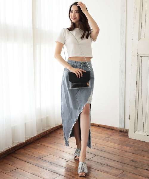 Julia Boutique（ジュリアブティック）の「ハイネックショート丈半袖トップス・Tシャツ・カットソー/510723（Tシャツ/カットソー・レディース・ブラック/ホワイト/ピンク/ブルー・ONE）」の10枚目の写真