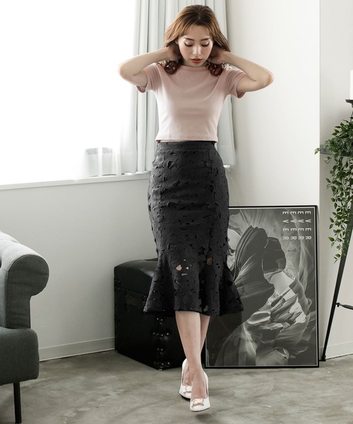 Julia Boutique（ジュリアブティック）の「ハイネックショート丈半袖トップス・Tシャツ・カットソー/510723（Tシャツ/カットソー・レディース・ブラック/ホワイト/ピンク/ブルー・ONE）」の14枚目の写真