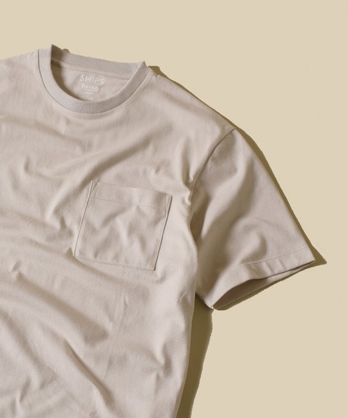 SHIPS（シップス）の「SC: BRING Material×オーガニックコットン クルーネック Tシャツ（Tシャツ/カットソー・メンズ・ホワイト/ベージュ/ネイビー/グリーン/ロイヤルブルー・SMALL/MEDIUM/LARGE/X-LARGE）」の4枚目の写真