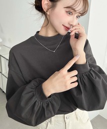 【累計販売枚数4万枚突破!】綿100%無地&ボーダー モックネックボリュームスリーブロンT