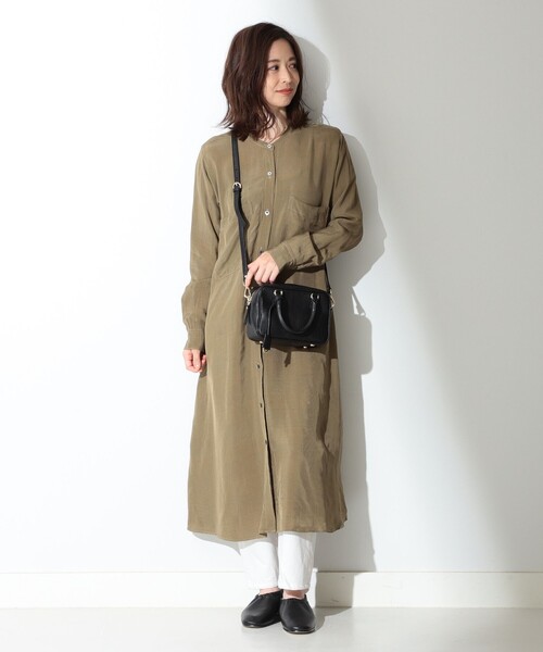 TICCA スクエアビッグロングシャツワンピース チェック リネン混 TICCA