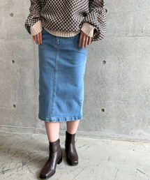 ストレッチデニム＆ツイル バックスリットタイトスカート