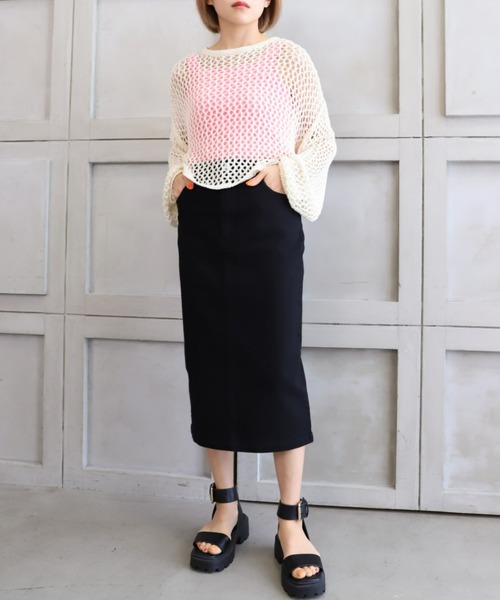 moment+（モーメントプラス）の「ストレッチデニム＆ツイル バックスリットタイトスカート（デニムスカート・レディース・ブラック/サックスブルー/インディゴブルー/アイボリー/グレイッシュベージュ/カーキ/オフホワイト/ブラック系その他・S/M/L）」の17枚目の写真