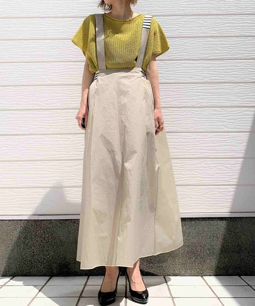 Q（キュー）の「リブコンビサスペスカート（スカート・レディース・ベージュ/カーキ・MEDIUM）」の6枚目の写真