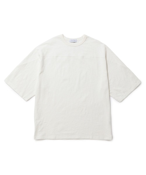 ADAM ET ROPE'（アダムエロペ）の「スラブ天竺 オーバーサイズ フットボールTEE（Tシャツ/カットソー・メンズ・ホワイト/イエロー/スミクロ・M/L）」の2枚目の写真