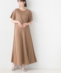 接触冷感レーヨンナイロンラインフレアワンピース