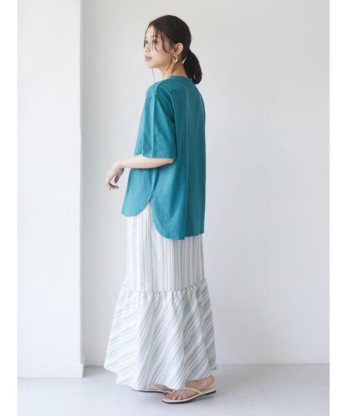 Green　Parks（グリーンパークス）の「ストライプ切替ロングスカート＊（スカート・レディース・サックスブルー/ライトベージュ・FREE）」の16枚目の写真