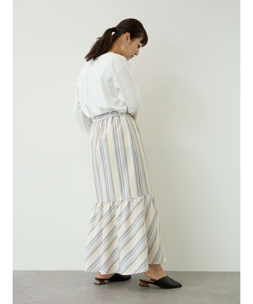 Green　Parks（グリーンパークス）の「ストライプ切替ロングスカート＊（スカート・レディース・サックスブルー/ライトベージュ・FREE）」の6枚目の写真