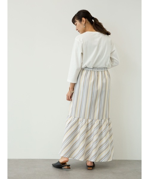 Green　Parks（グリーンパークス）の「ストライプ切替ロングスカート＊（スカート・レディース・サックスブルー/ライトベージュ・FREE）」の7枚目の写真