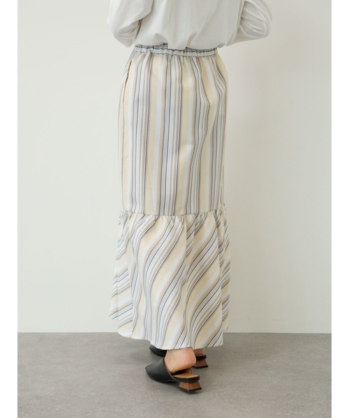 Green　Parks（グリーンパークス）の「ストライプ切替ロングスカート＊（スカート・レディース・サックスブルー/ライトベージュ・FREE）」の9枚目の写真