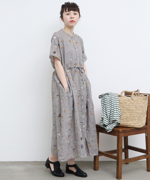 savon アトリエドゥサボン　リネン　刺繍　ワンピース　半袖　マキシ. l'atelier du savon - savon アトリエドゥサボン リネン 刺繍