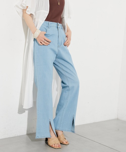 prose verse（プロズヴェール）の「コットンPUセンタースリットパンツ（その他パンツ・レディース・アイボリー/サックスブルー/ブラック・ﾌﾘ-）」の3枚目の写真