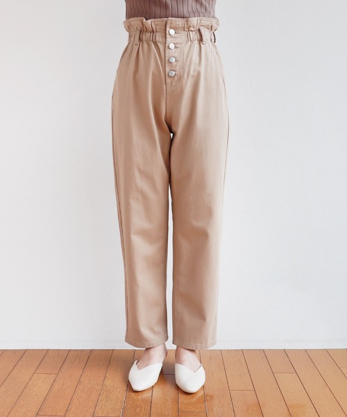 andme（アンドミー）の「コットンツイルギャザーウエストストレートパンツ（チノパンツ・レディース・アイボリー/ブラック/サンドベージュ/ライトカーキ・S/M/L）」の22枚目の写真