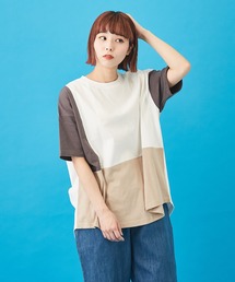 CUBE SUGAR（キューブシュガー）の「WEB限定 天竺空紡糸 配色 切替 ビッグプルオーバー（Tシャツ/カットソー）」