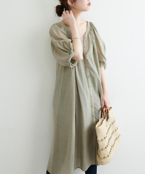 natural couture（ナチュラルクチュール）の「【WEB限定】ねじり袖２WAYシャツワンピース（ワンピース・レディース・ブラック/ピンク/カーキ/ブルー/アイボリー・FREE）」の3枚目の写真