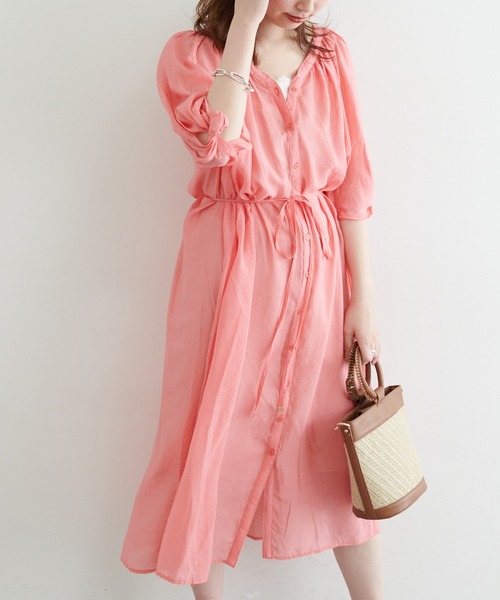 natural couture（ナチュラルクチュール）の「【WEB限定】ねじり袖２WAYシャツワンピース（ワンピース・レディース・ブラック/ピンク/カーキ/ブルー/アイボリー・FREE）」の5枚目の写真