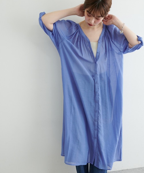 natural couture（ナチュラルクチュール）の「【WEB限定】ねじり袖２WAYシャツワンピース（ワンピース・レディース・ブラック/ピンク/カーキ/ブルー/アイボリー・FREE）」の4枚目の写真