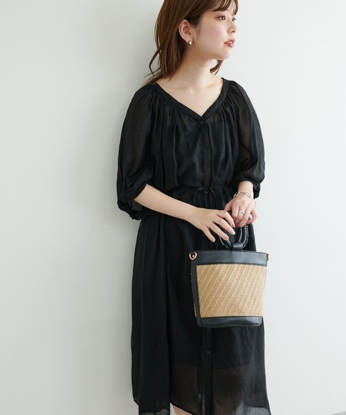 natural couture（ナチュラルクチュール）の「【WEB限定】ねじり袖２WAYシャツワンピース（ワンピース・レディース・ブラック/ピンク/カーキ/ブルー/アイボリー・FREE）」の11枚目の写真