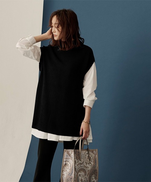 UR'S（ユアーズ）の「フレンチスリーブボトルネックニットベスト（ベスト・レディース・ラベンダー/ベージュ/ブラック/ホワイト・S/M/L）」の17枚目の写真