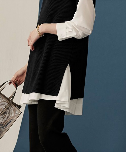 UR'S（ユアーズ）の「フレンチスリーブボトルネックニットベスト（ベスト・レディース・ラベンダー/ベージュ/ブラック/ホワイト・S/M/L）」の15枚目の写真