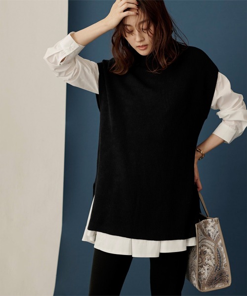 UR'S（ユアーズ）の「フレンチスリーブボトルネックニットベスト（ベスト・レディース・ラベンダー/ベージュ/ブラック/ホワイト・S/M/L）」の12枚目の写真