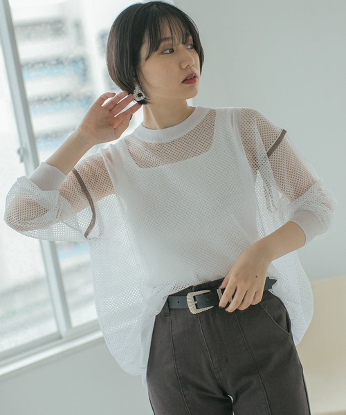PAGEBOY(ページボーイ)の「ハイショクメッシュプルオーバー(Tシャツ/カットソー・レディース・ブラック/オフホワイト/ブラウン系その他・FREE)」の1枚目の写真