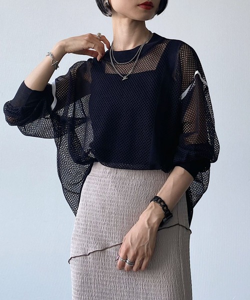 PAGEBOY(ページボーイ)の「ハイショクメッシュプルオーバー(Tシャツ/カットソー・レディース・ブラック/オフホワイト/ブラウン系その他・FREE)」の4枚目の写真