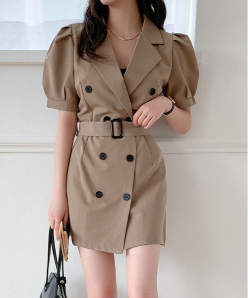 merongshop（メロンショップ）の「MERONGSHOP トレンチパフワンピース（ワンピース・レディース・ベージュ・FREE）」の4枚目の写真