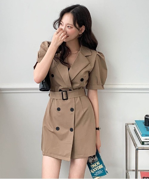 merongshop（メロンショップ）の「MERONGSHOP トレンチパフワンピース（ワンピース・レディース・ベージュ・FREE）」の9枚目の写真