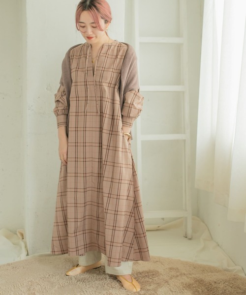 ITEMS URBANRESEARCH（アイテムズ アーバンリサーチ）の「チェックスキッパーリボンワンピース（ワンピース・レディース・ブラック/ベージュ/ブラウン・FREE）」の20枚目の写真
