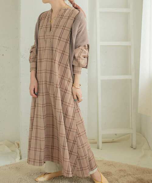 ITEMS URBANRESEARCH（アイテムズ アーバンリサーチ）の「チェックスキッパーリボンワンピース（ワンピース・レディース・ブラック/ベージュ/ブラウン・FREE）」の13枚目の写真