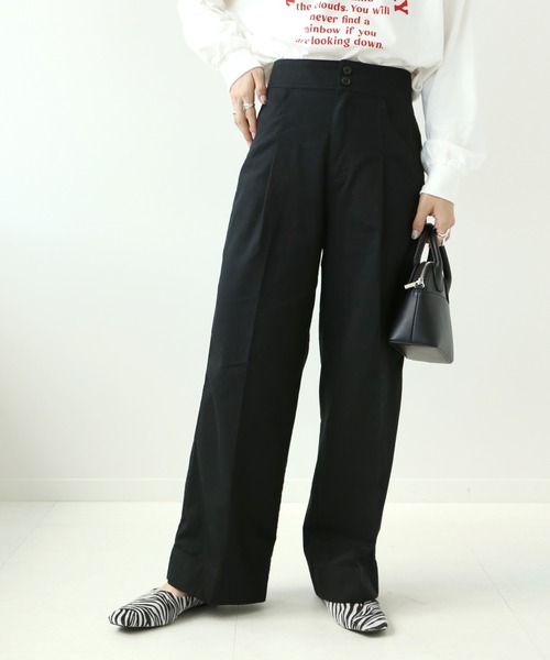 Simplicite（サンプリシテ）の「コットンツイル ワイドストレートパンツ◆（スラックス・レディース・ブラック/レッド・FREE）」の2枚目の写真