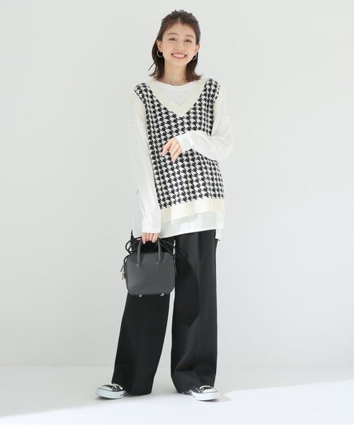 Simplicite（サンプリシテ）の「コットンツイル ワイドストレートパンツ◆（スラックス・レディース・ブラック/レッド・FREE）」の12枚目の写真