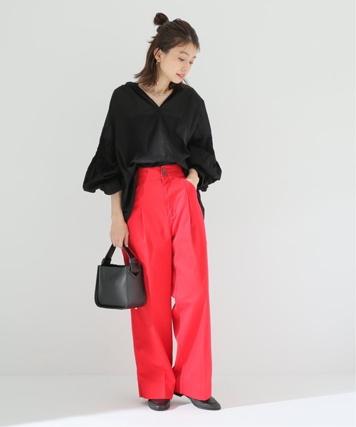 Simplicite（サンプリシテ）の「コットンツイル ワイドストレートパンツ◆（スラックス・レディース・ブラック/レッド・FREE）」の17枚目の写真