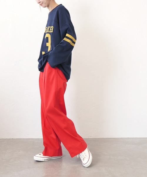 Simplicite（サンプリシテ）の「コットンツイル ワイドストレートパンツ◆（スラックス・レディース・ブラック/レッド・FREE）」の20枚目の写真