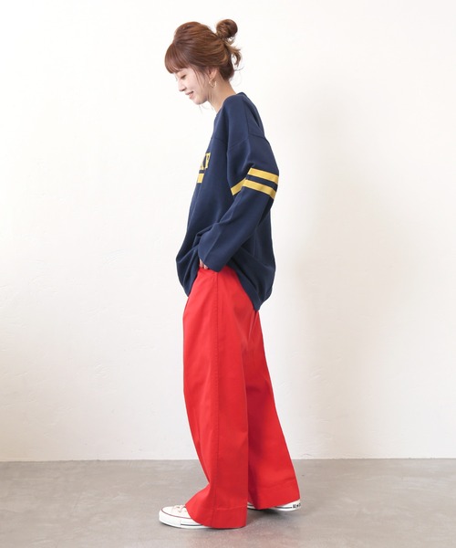 Simplicite（サンプリシテ）の「コットンツイル ワイドストレートパンツ◆（スラックス・レディース・ブラック/レッド・FREE）」の11枚目の写真