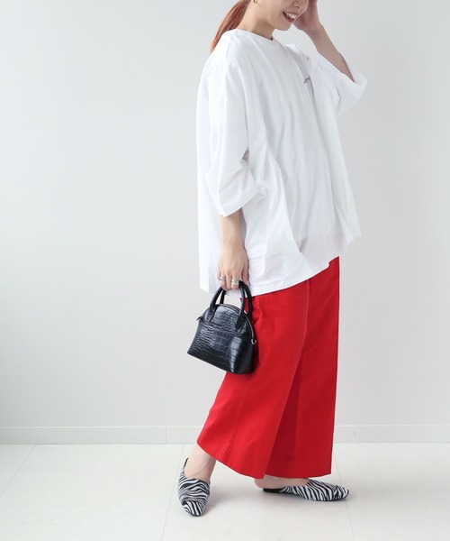 Simplicite（サンプリシテ）の「コットンツイル ワイドストレートパンツ◆（スラックス・レディース・ブラック/レッド・FREE）」の3枚目の写真